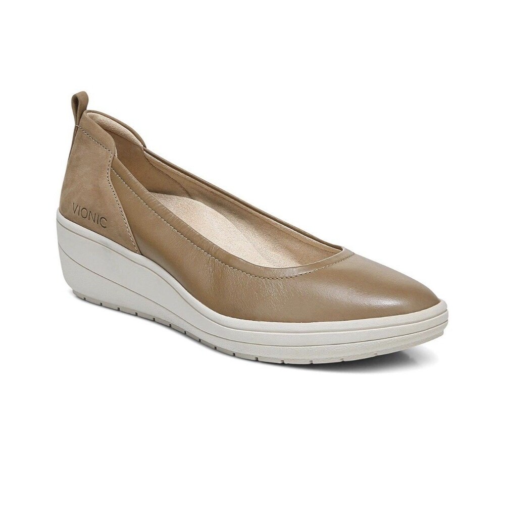 NEW Vionic Jacey Womens Size 11 WIDE Toffee Leather Arch Support Wedge Pump